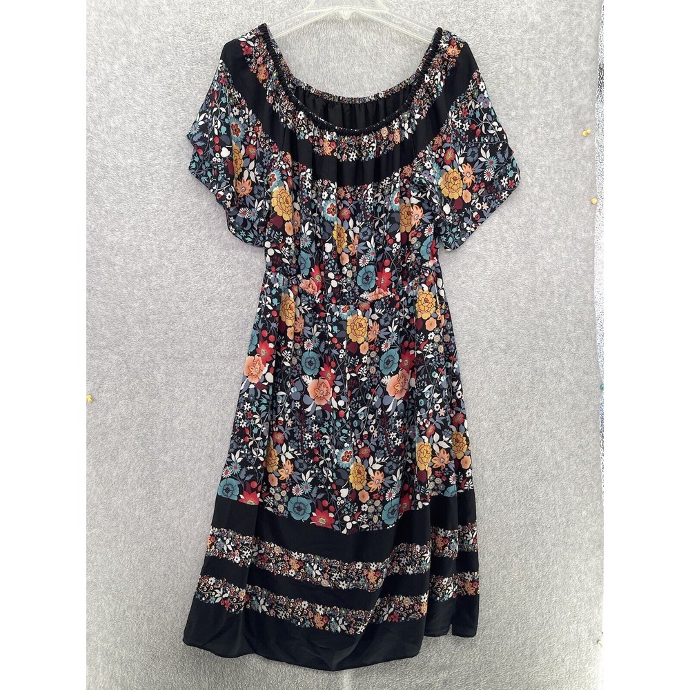 LOFT Ann Taylor Off Shoulder Dress Midi Blue Floral Size Medium Lined Boho